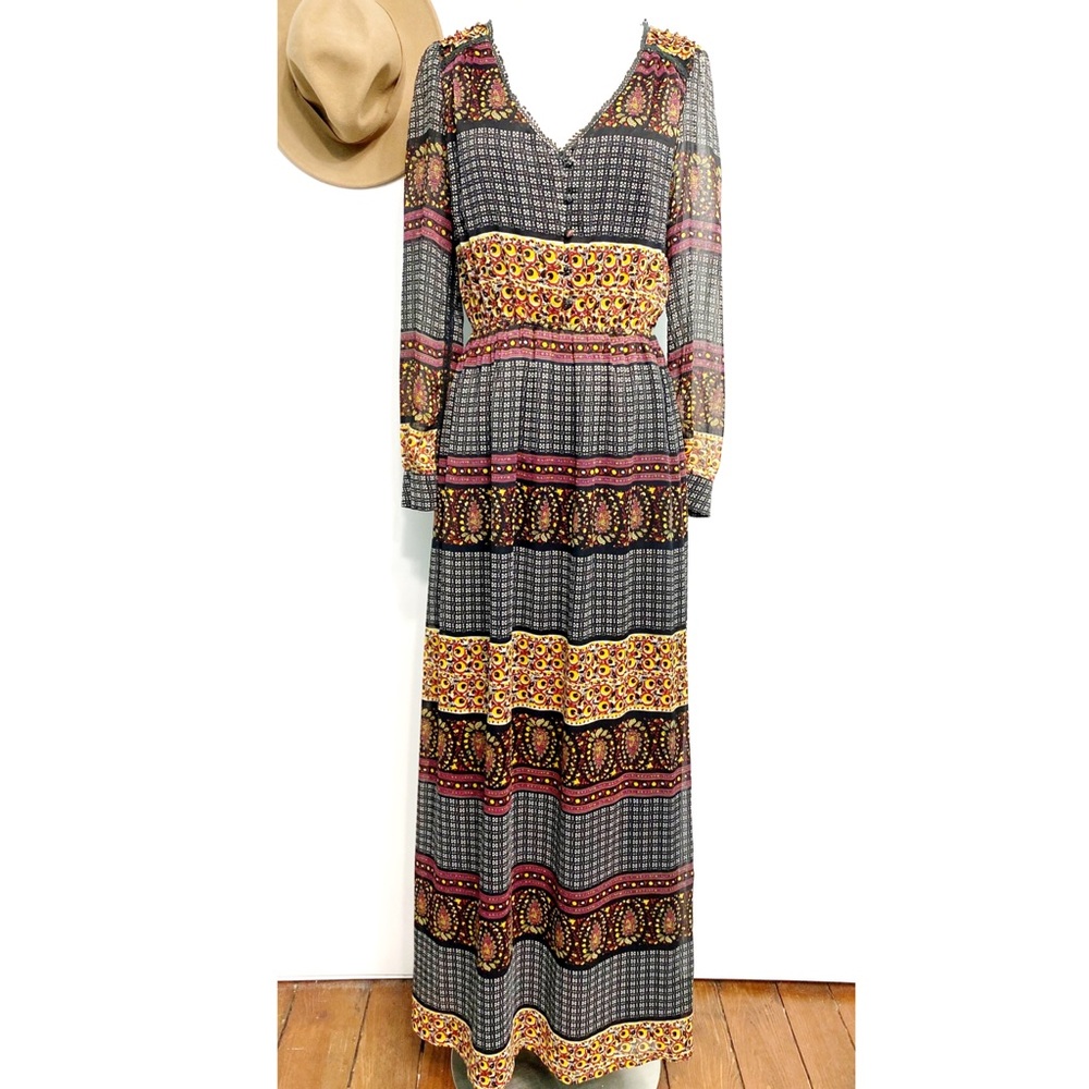 lucca couture | prairie colorblock printed maxi stevie nicks l nwt